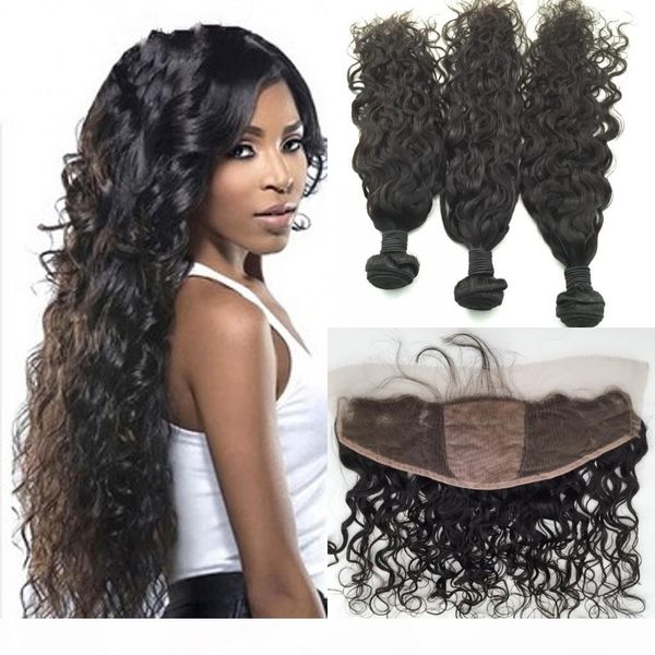

brazilian virgin hair natural wave style silk base lace frontal with 3 bundles natural color silk base frontal, Black