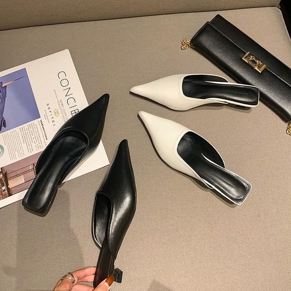 

fashion women slippers pointed toe thin low heels black/white outdoor slippers fashion summer casual beach shoes woman 35-39