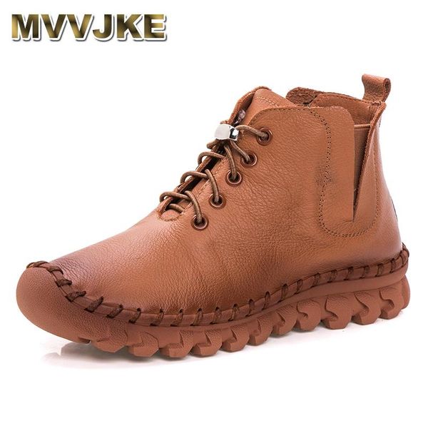 

boots mvvjke autumn winter women 2021 platform shoes woman lace-up ankle fashion casual genuine leather, Black