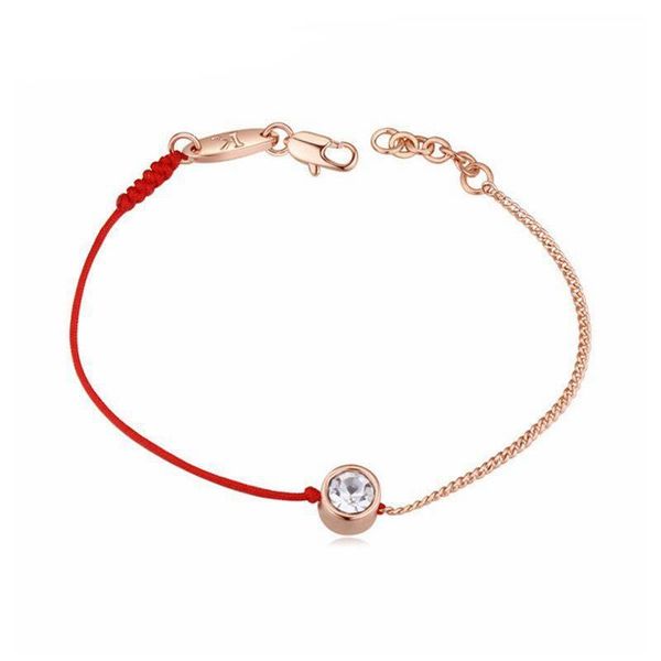 

tennis fashion jewelry thin red line rope with real rose gold color chain bracelet genuine czech crystal mother's day gift, Golden;silver