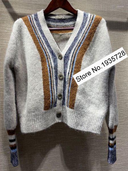 

women wool blend v neckline contrast knitting cardigan sweater -ladies stylish 2020 jumper, White