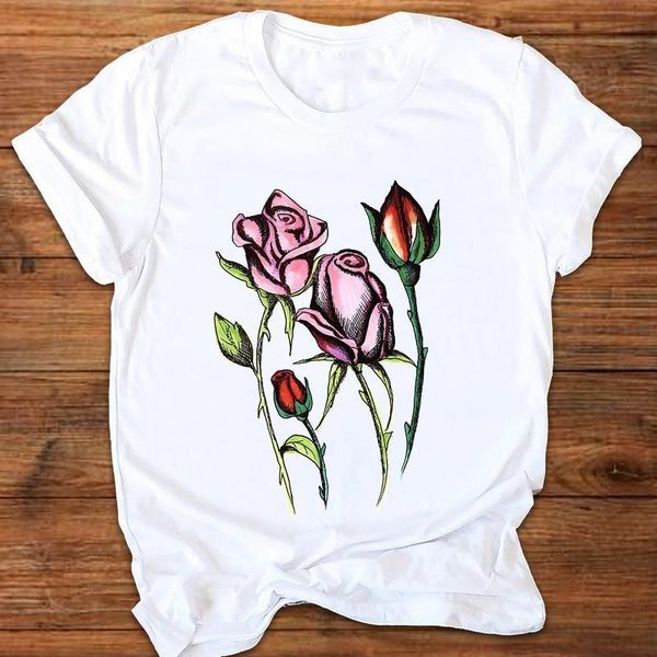 

women graphic floral flower 90s kawaii ladies casual printing print clothes lady tees female t shirt womens t-shirt, White
