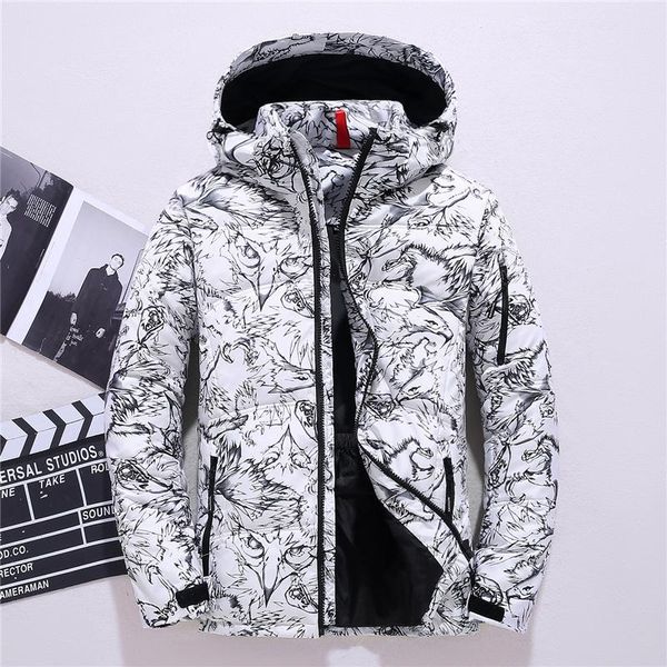 

winter warm white duck down jacket men outwear camouflage thicken parkas hooded coat casual windbreaker jackets doudoune homme, Black