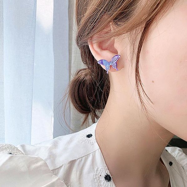 

new fashion gradient cute purple pink butterfly stud earrings for women girls party jewelry prevent allergy silver plated needle wmtire
