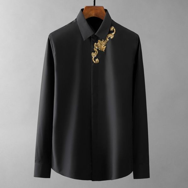 

exclusive design autumn winter men beaded embroidery long sleeved shirt men business high-end cotton slim fit shirt 2 color, White;black