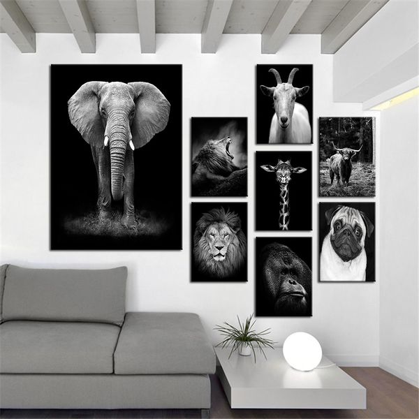 

modern art black animal elephant lion tiger orangutan painting canvas painting poster living room mural frameless painting