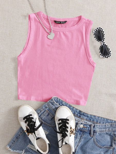 

solid crop tank b3vi#, White