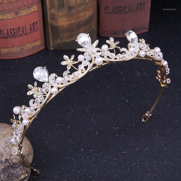 

forseven women wedding hair accessories crystal tiaras and crowns pearl rhinestone diadem headpiece bridal hair jewelry jl1, Golden;silver