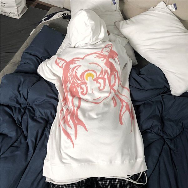 

lautumn winter cartoon animation secondary girls printed sweater loose men and women oversize trend ins hoodie, Black