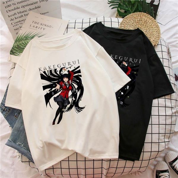 

japan anime jabami yumeko kawaii kakegurui cosplay fun women summer casual harajuku streetwear cute chic vintage t-shirt, White