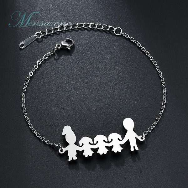 

link, chain mensazone stainless steel whole family bracelet for women 3 girls mama and dad kids birthday gift, Black