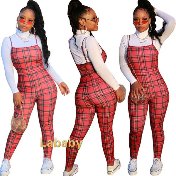 

women jumpsuit designer 2021 strap grid skinny fashion new red plaid backless ladies one piece pants summer rompers labay150, Black;white