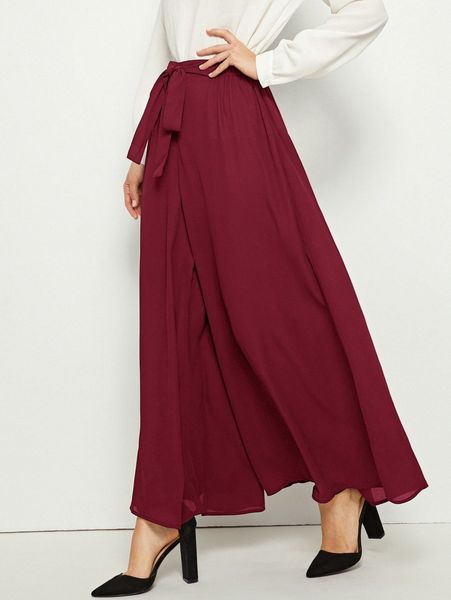 

elastic waist tie front super palazzo pants o5xu#, Black;white