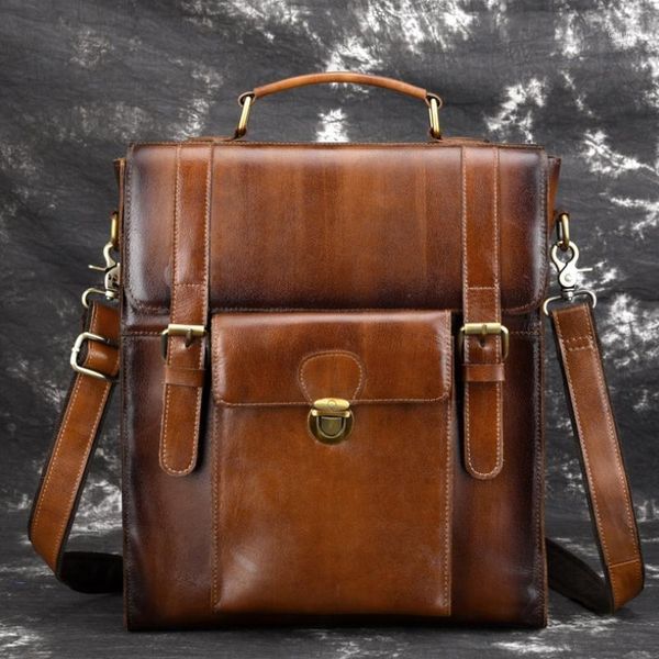 

backpack genuine cow leather men crazy horse 14 inch lapbusiness tote shoulder bag multifunction travel rucksack1