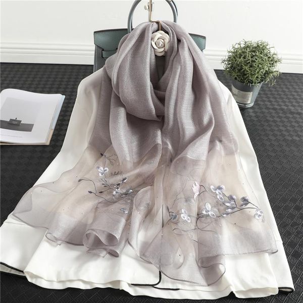 

2020 настоящий шелковый и шерстяной женский шарф цветочные вышивка pure floor made damageband шарфы pashmina shawl wraps bandana jllzdr, Blue;gray