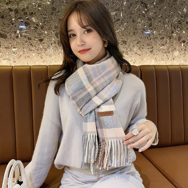 

2021 new winter brand warm check cashmere shawl women's cloak thick blanket fringed scarf holiday gift jr0w, Blue;gray