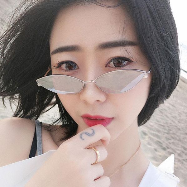 

sunglasses 2021 korean small cat eye trend metal frame ocean piece sun glasses steampunk street decoration eyeglasses, White;black