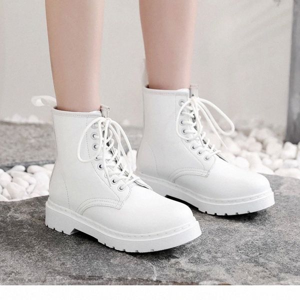 

White Shoes Eight Hole Women's Boots Girls Roman Style High Top Platform Shoes Lychee Grain Cowhide Couple Fashion #iY9b