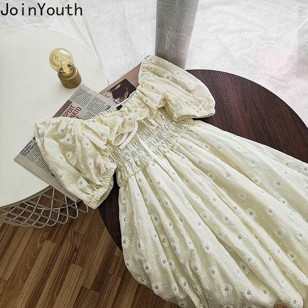 

joinyouth flower off shoulder women dress sweet kawaii high waist vestido mori girl fashion 2020 summer dresses puff sleeve j8791, Black;gray