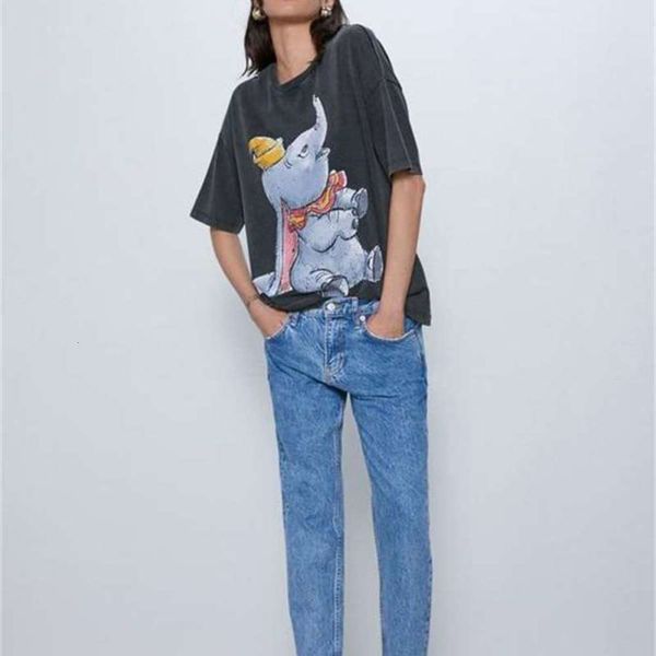 

new women's spring flying 2020 elephant print short sleeve t-shirt ins fashion 01443169822, Black;gray