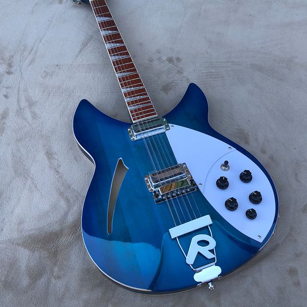 Nova Chegada12String Guitarra Elétrica Acústica, Instrumento Eletrônico Semi Oco, Instrumento de Ringo, Tinta Azul