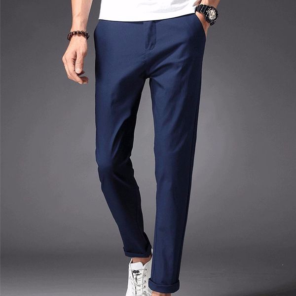 

men casual pants 98% cotton 2% spandex spring summer autumn white fashion male young full length long chino slim man trousers 201128, Black