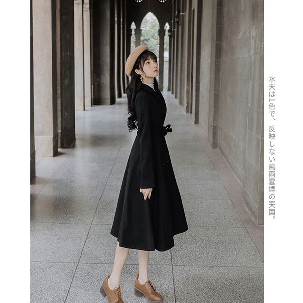 

french retro hepburn little woolen coat girl students' thick woolen coat 201103, Black