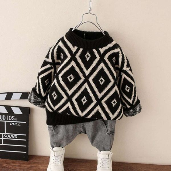 

thickened sweater plush winter autumn boys' 2020 wear new children's diamond lattice knitted pullover p4vz, Blue