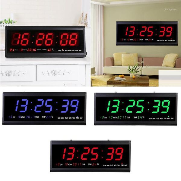 

digital wall clock big led time calendar temperature desk table eu plug1
