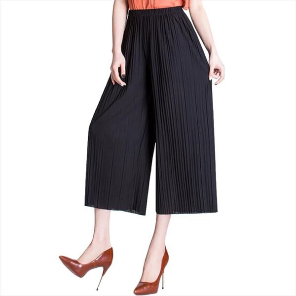 

summer pants chiffon wide leg pants female korean women high waist pleated wrinkle loose girls thin section fashion, Black;white