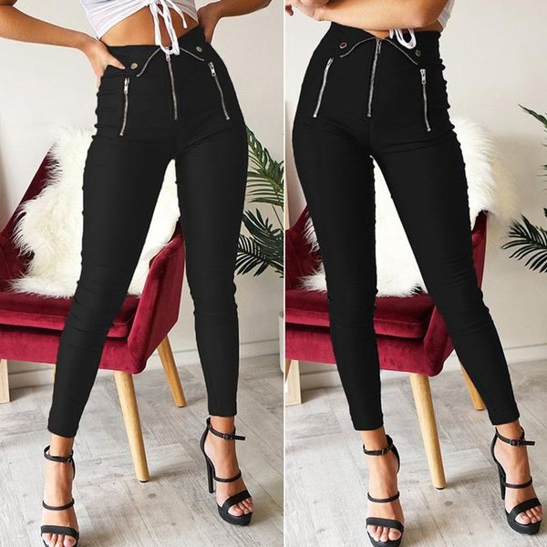 

women's street dark style personality high-quality zipper feet cropped pants black, Black;white
