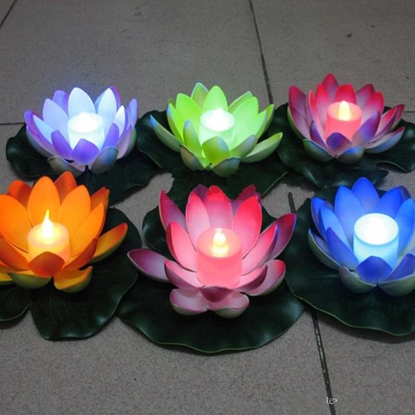 Lampada a candela galleggiante con fiore di loto a LED artificiale di spedizione gratuita con luci colorate cambiate per le decorazioni della festa nuziale