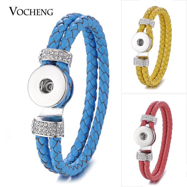 

10pcs/lot leather bracelet vocheng ginger snap jewelry double braided bangle 18mm button charms with crystal 17 colors nn-578*10, Golden;silver