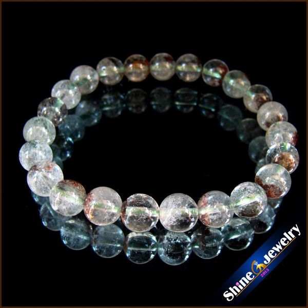 

wholesale 1pcs 8mm natural round cornucopia lodolite garden phantom crystal stone beads bracelet stretch bangle ing, Black