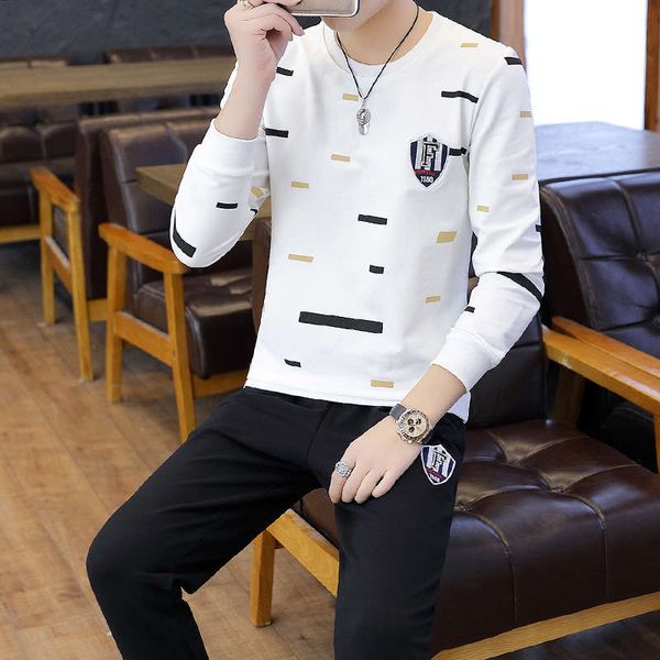 

long sleeve t-shirt men's wear a set with casual and handsome 2020 new style sweater sports suit autumn clothes, Gray