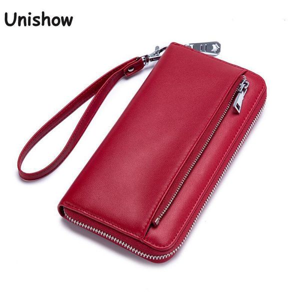 

rfid blocking wristlet split leather women wallet long lady purse clutch brand design female leather wallet passport purse c1115, Red;black