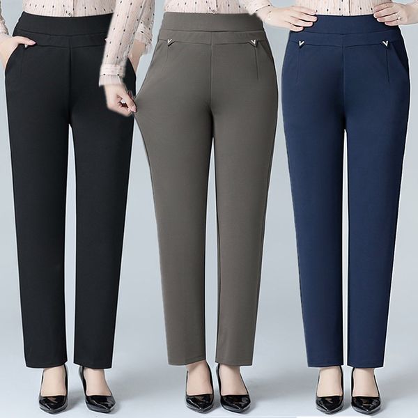 

2021 new spring autumn trousers new elastic high-waist straight plus size 5xl 6xl middle-aged mom women pants 2vfz, Black;white