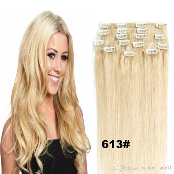 

70g 100g 120g blond black brown silky straight brazilian indian remy clip in human hair extensions 7999716