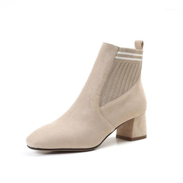 

boots women ankle 2021 high heel round toe bohemia shoes woman square zapatos mujer gladiator black suede leather1