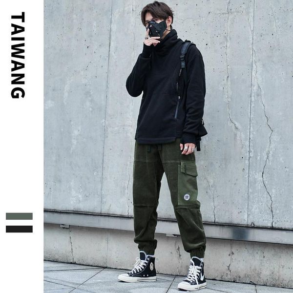 

2020 autumn and winter new fashion brand large poet color-inserted overalls men's sports casual pants plus size trend trousers, Black