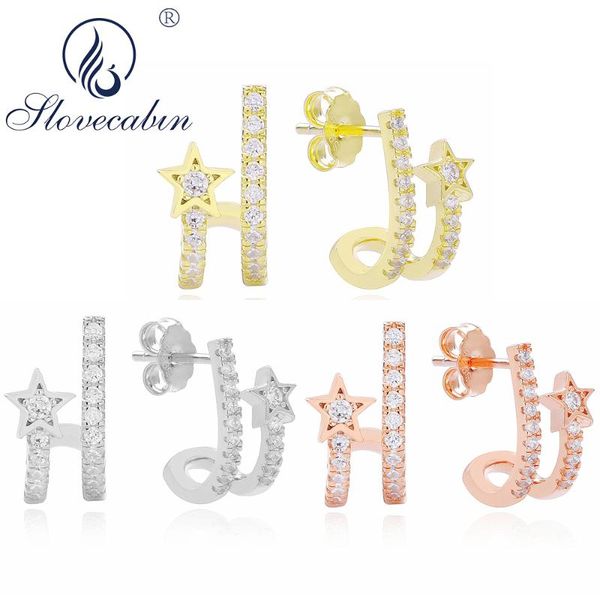 

slovecabin romantic 925 sterling silver clear cubic cz star stud earrings for women engagement fashion jewelry women gift 2020, Golden;silver