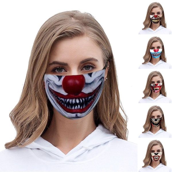

halloween funny smiling clown mouth mask scary lips digital print replaceable filter reusable adjustable face cover wmthle