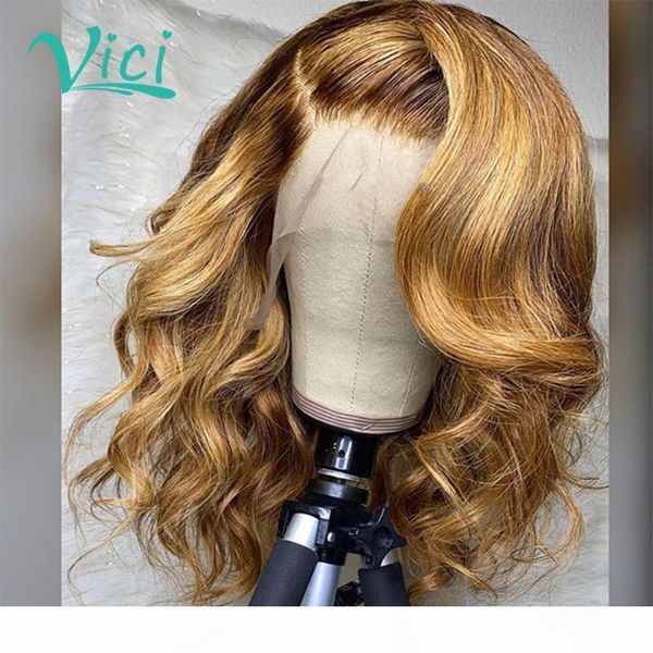 

13x4 lace front human hair wigs 4 27 remy ombre brazilian honey blonde wigs body wave wig bleached knots with baby hair, Black;brown