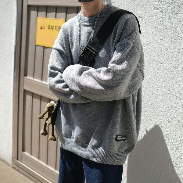 

men's sweaters japanese fashionman casual loose crewneck pullover winter oversized man pull hiver men's clothing db60my1, White;black