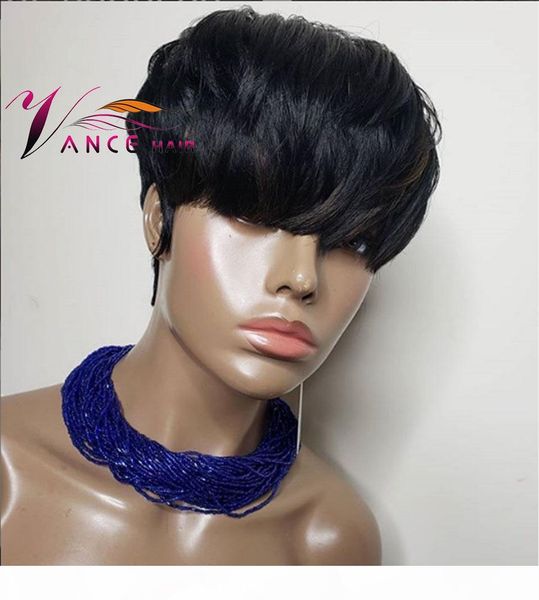 

vancehair полной машины парик 150% плотность человеческих волос короткого pixie cut layered парики бразильский реми волос для женщин, Black;brown