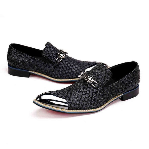 

dress shoes 2019 new style genuine leather loafers men leather shoes 's flats metal tip wedding 220223, Black