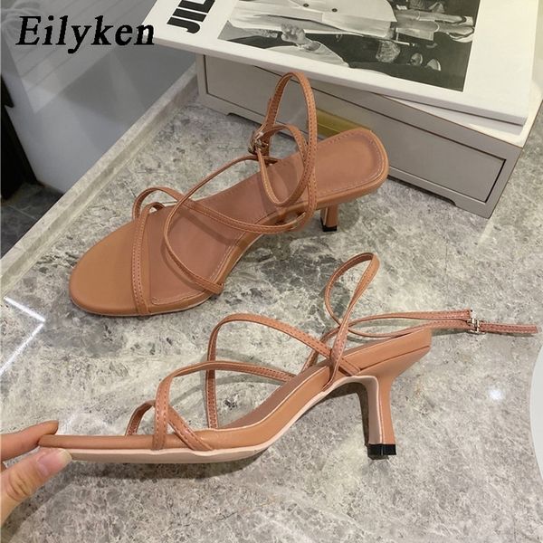 

eilyken summer ankle buckle strap sandals women high heels shoes new fashion narrow band peep toe stiletto ladies sandalias t200327, Black