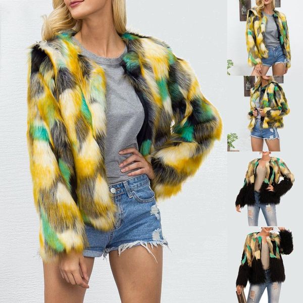 

jacket women 2020 new womens faux furs coats oversized open front shaggy fuzzy winter outwear loose and thick women's sweater, Black;red