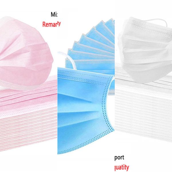 

filter 3 layer ply disposable mouth face nonwoven masker breathable protective maskes blue white pink mi