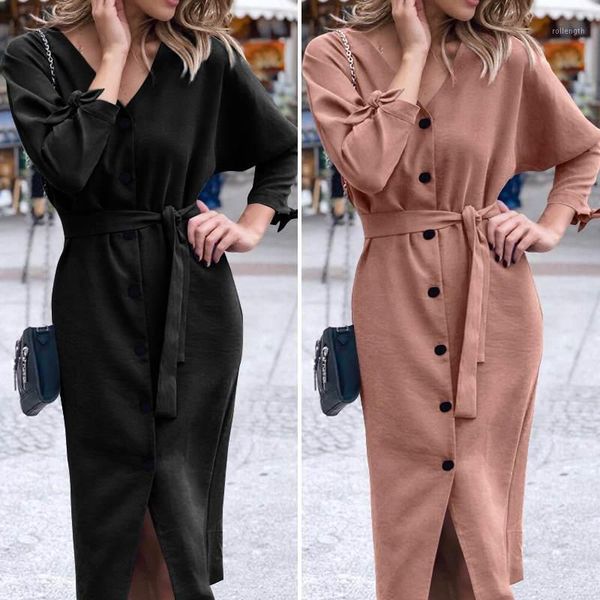 

vonda woman dress 2020 summer spring v neck belt party vestidos office ladies dresses female plus size sundress casual robe1, Black;gray